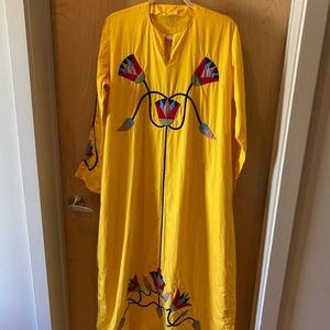 Vintage Quilted Yellow Caftan Dress. 70s style.